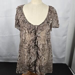 INC International Concepts Snakeskin Ruffle‎ Blouse Sheer Top Size S Party Chic